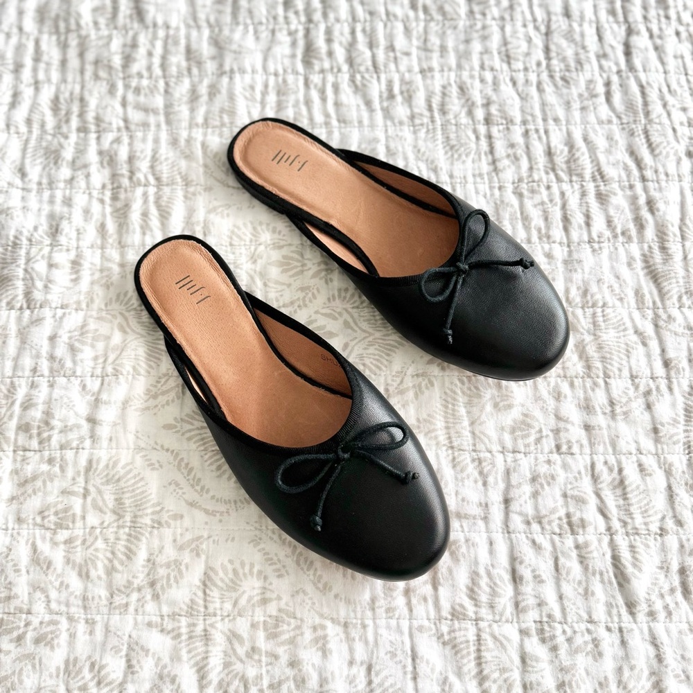 J. Jill genuine leather ballet flat slides with bow detail 🖤 size 8 ORP $89